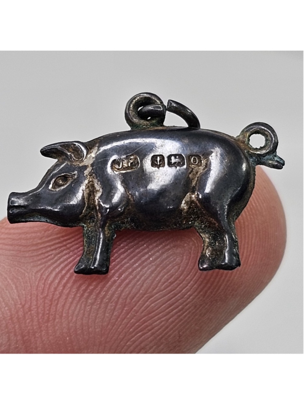 Antique James Fenton & Co Sterling Silver Pig Hog Animal Pendant Charm Est 1913